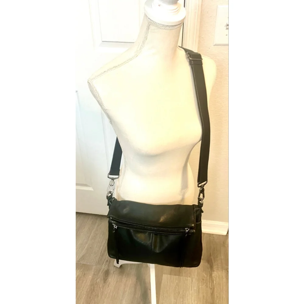 Margot Mickey Double Zip Fold Over Dark Green Leather Hobo or Crossbody bag